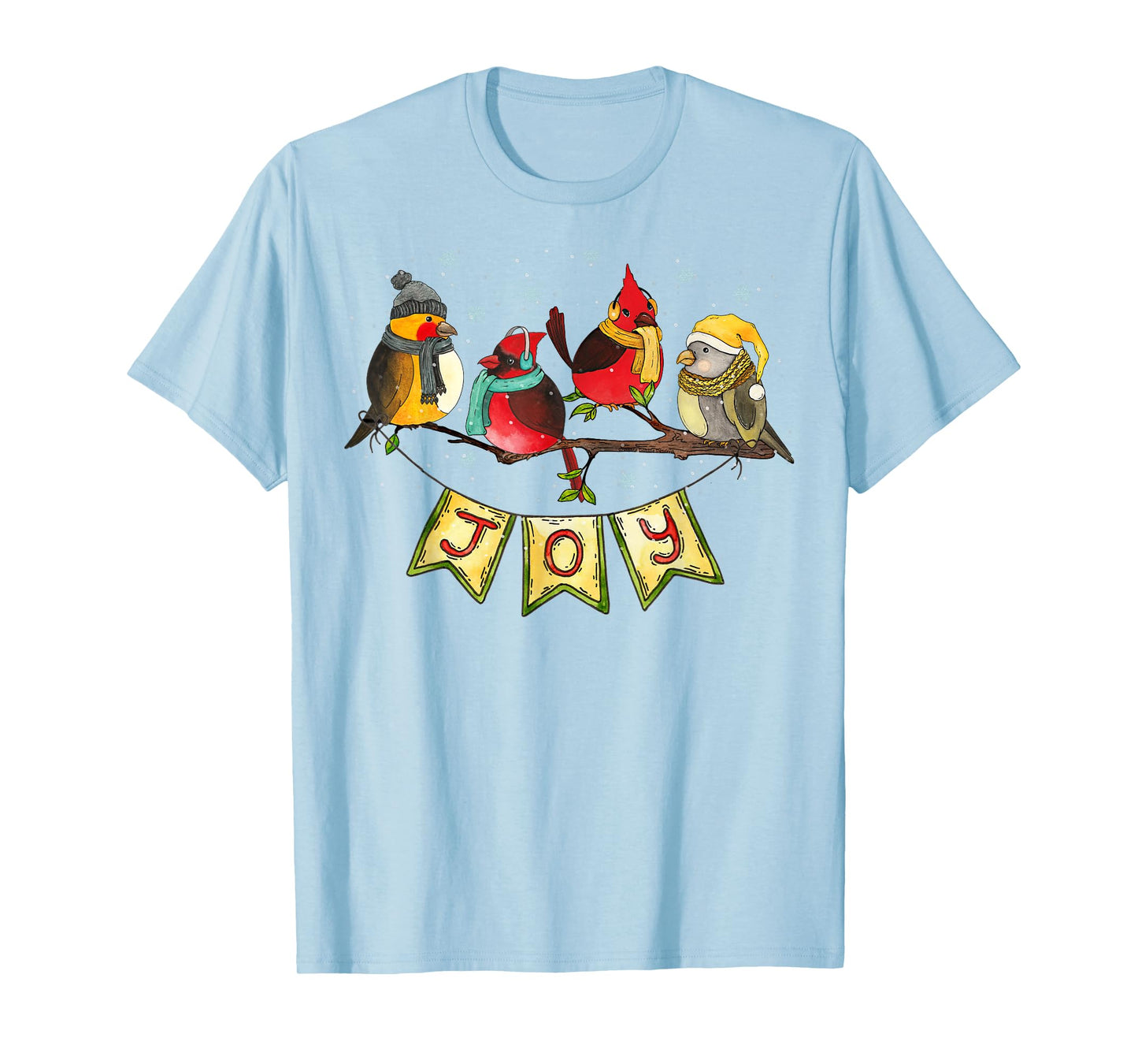 Pretty Winter Birds with Snow and JOY Birdwatchers Christmas T-Shirt