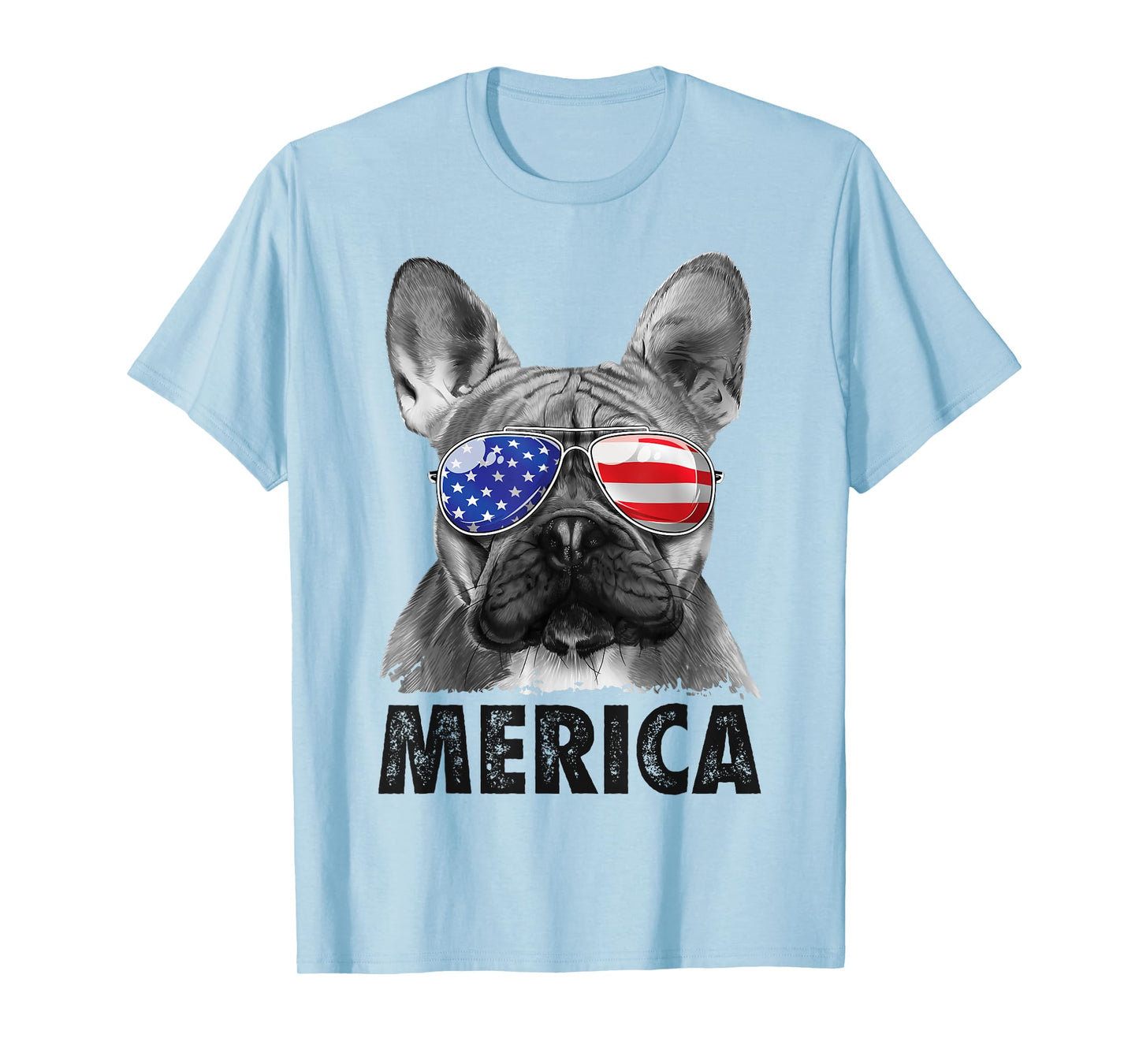 French Bulldog 4th of July Merica American Flag Sunglasses T-Shirt