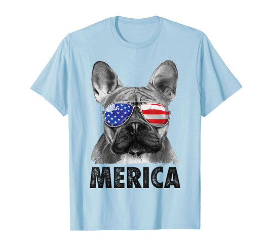 French Bulldog 4th of July Merica American Flag Sunglasses T-Shirt