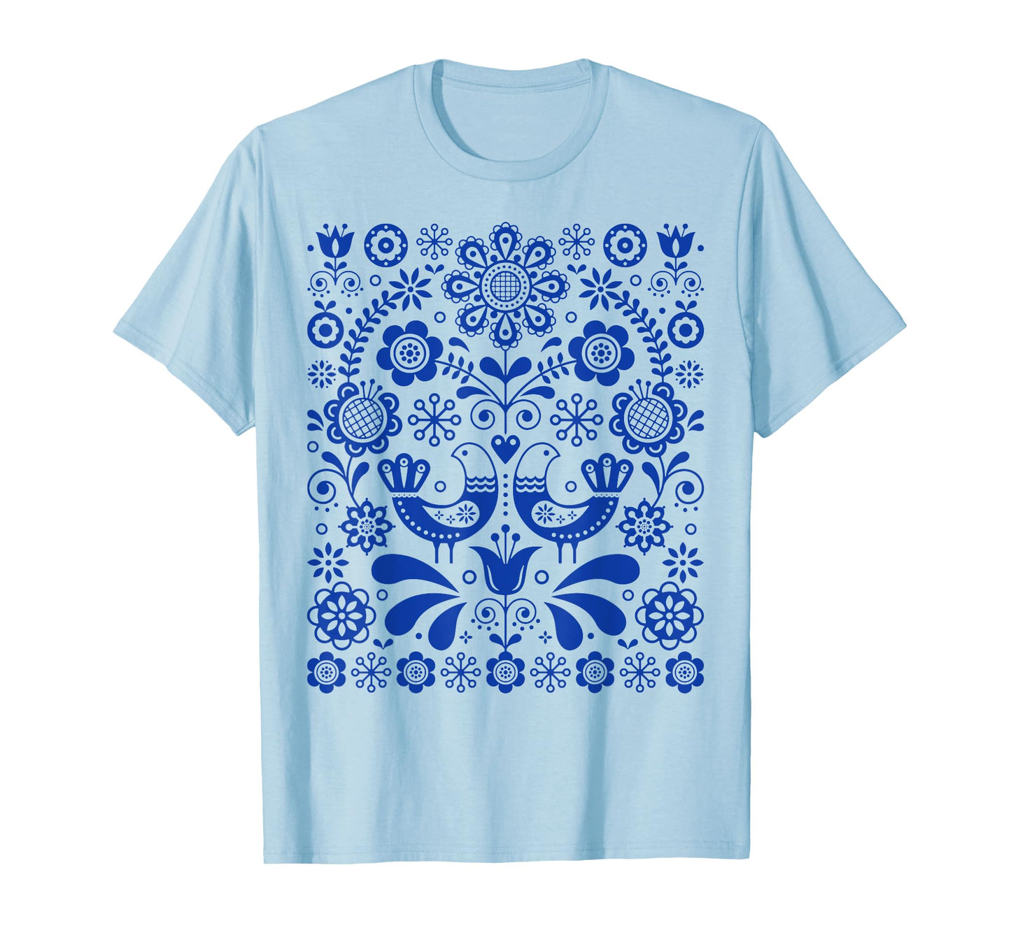 Scandinavian Folk Art Botanical Bird Lover Gift T-Shirt