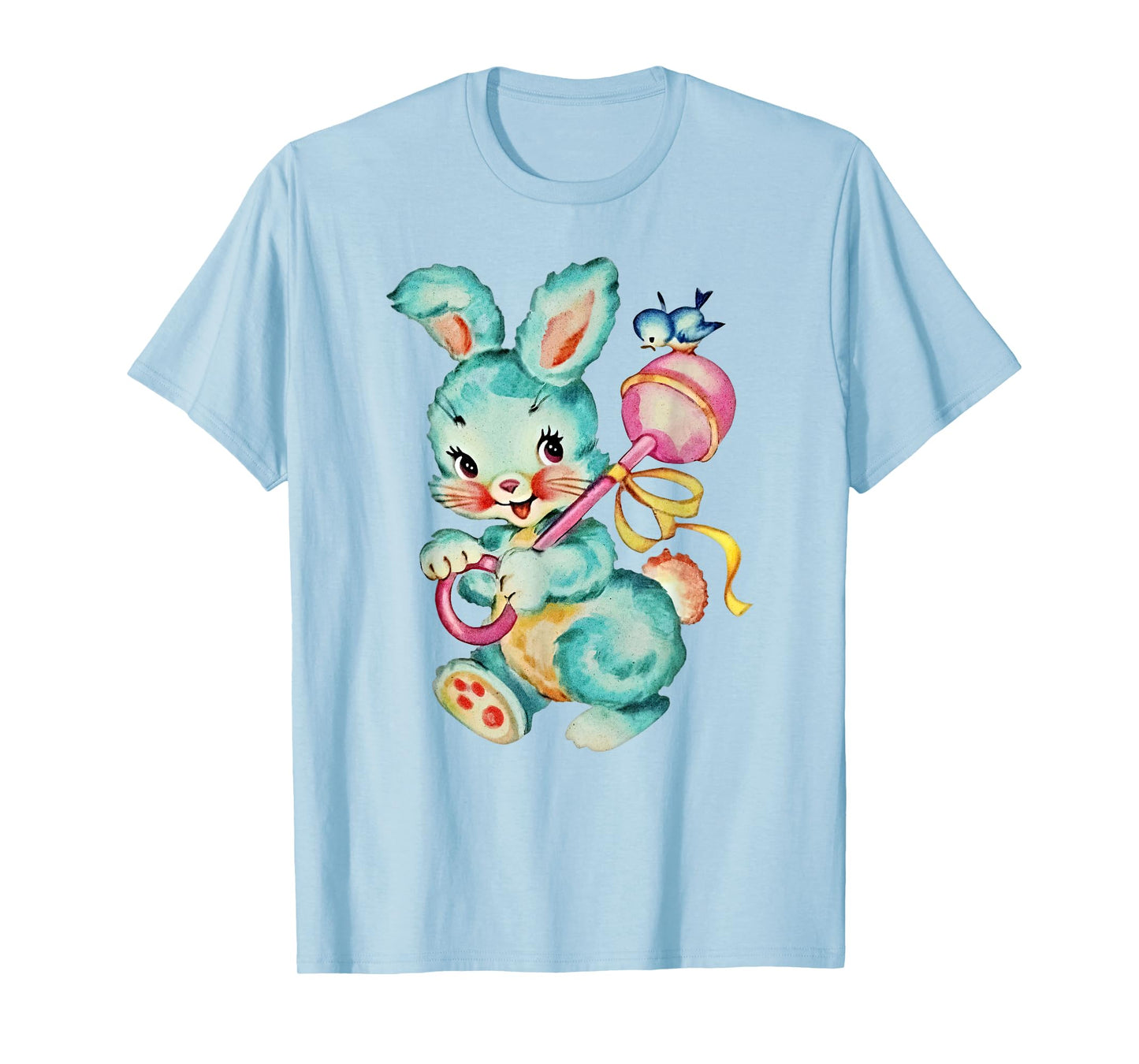 Vintage Easter Cute Bunnny And Bird Spring Retro Vintage T-Shirt