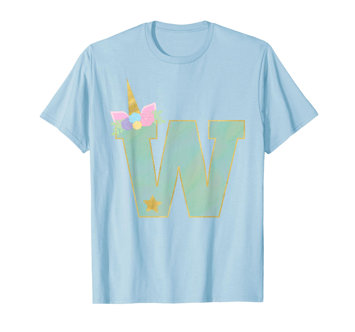 Initial Letter W Unicorn Monogram for Girls Unicorn Birthday T-Shirt