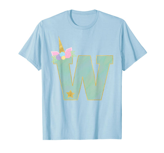Initial Letter W Unicorn Monogram for Girls Unicorn Birthday T-Shirt