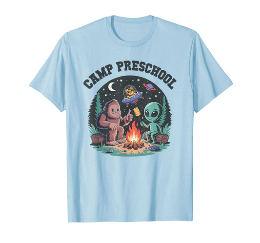 Cute Camp Out Preschool Tiny Bigfoot Campsite Alien Camping T-Shirt
