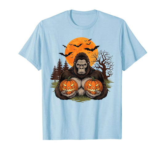 Spooky Halloween Bigfoot Pumpkin Moon Bats Men Women Kids T-Shirt