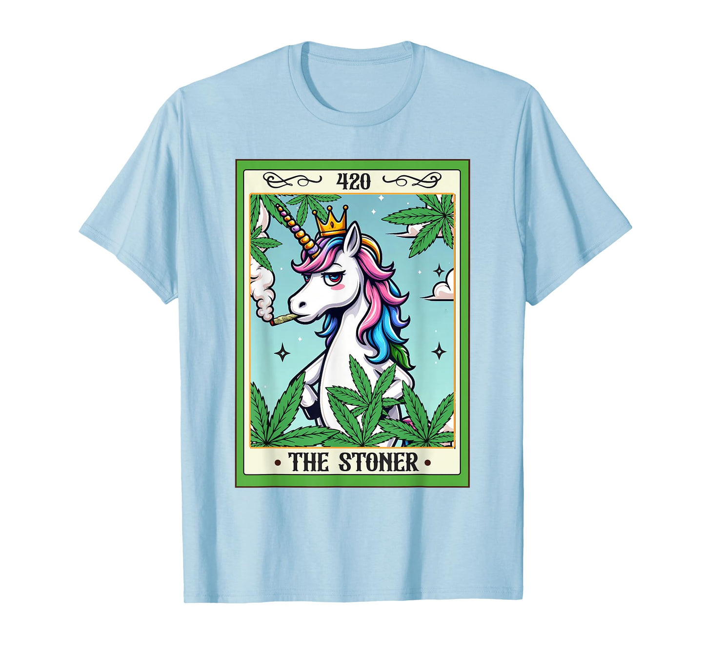 Cannabis Weed Unicorn Smoking 420 The Stoner Tarot Card T-Shirt