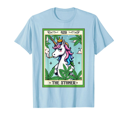 Cannabis Weed Unicorn Smoking 420 The Stoner Tarot Card T-Shirt