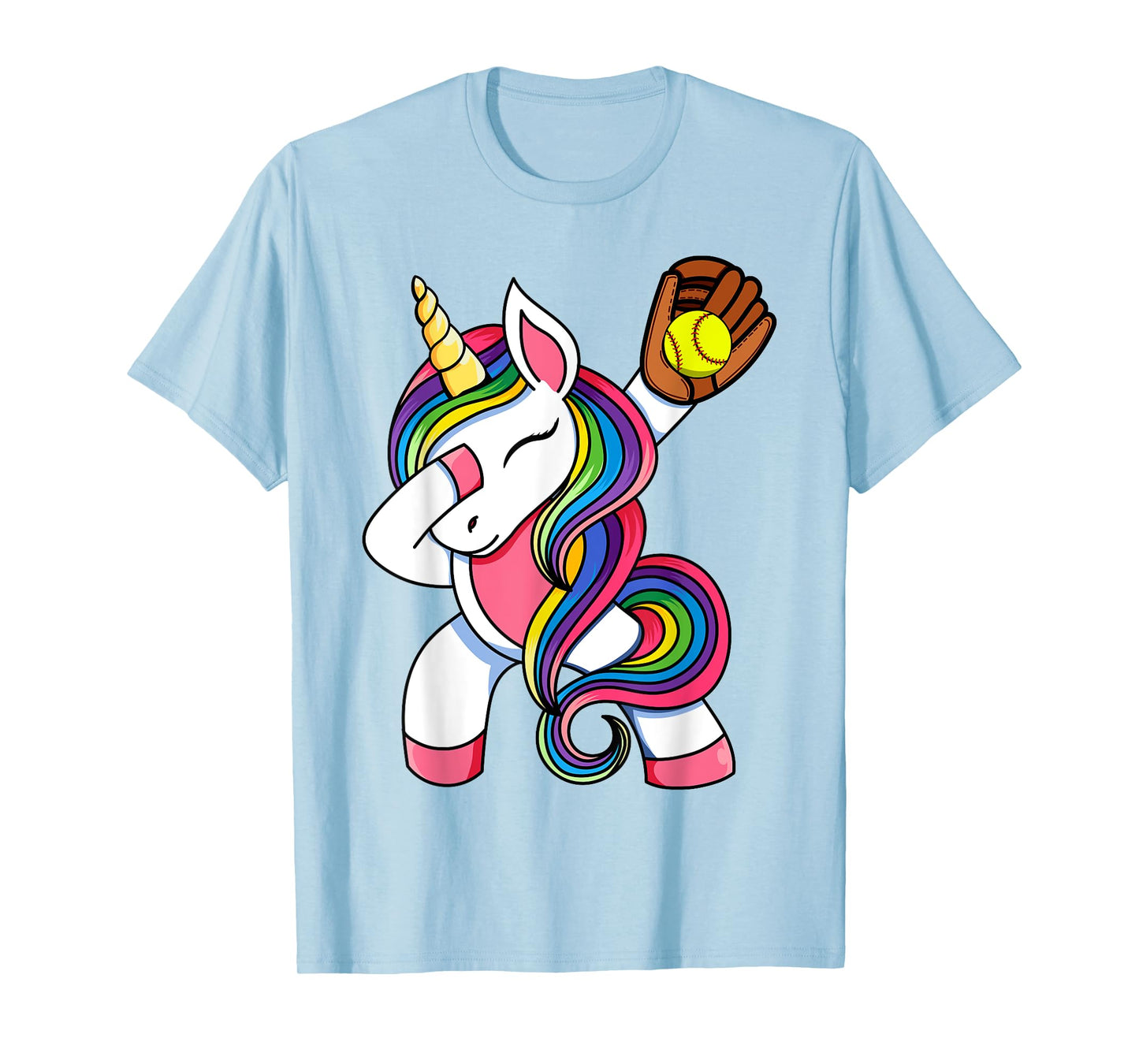 Girls Funny Dabbing Softball Unicorn Apparel, Youth Dab T-Shirt