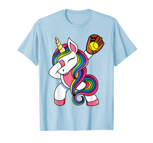 Girls Funny Dabbing Softball Unicorn Apparel, Youth Dab T-Shirt
