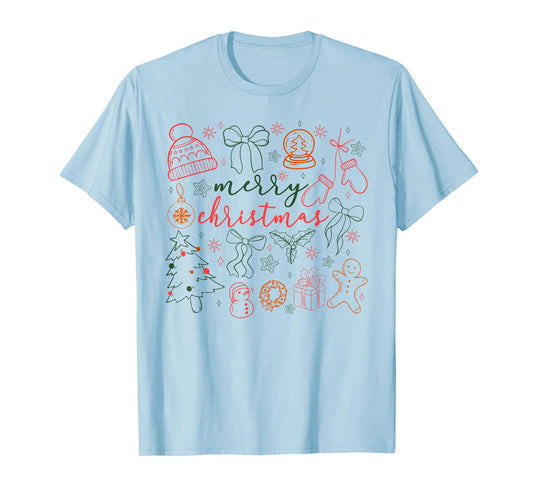 Merry Christmas Doodle Xmas Tree Gingerbread Men Women Kids T-Shirt