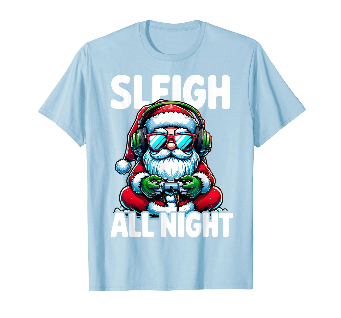 Christmas Gamer Boys Sleigh All Night Video Game Santa Xmas T-Shirt