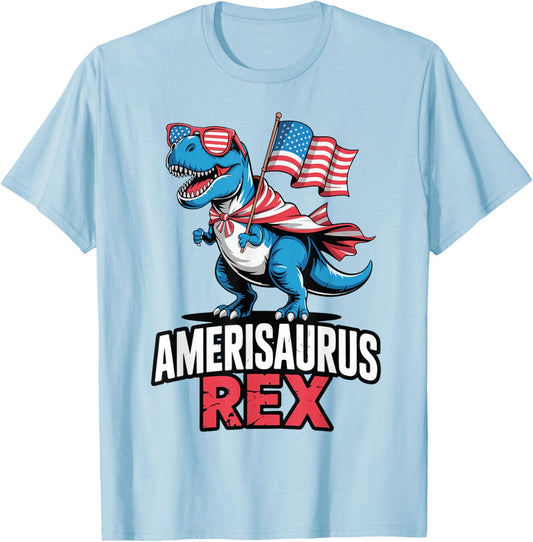 Kids Amerisaurus T Rex Dinosaur 4th July Funny Toddler Boy T-Shirt