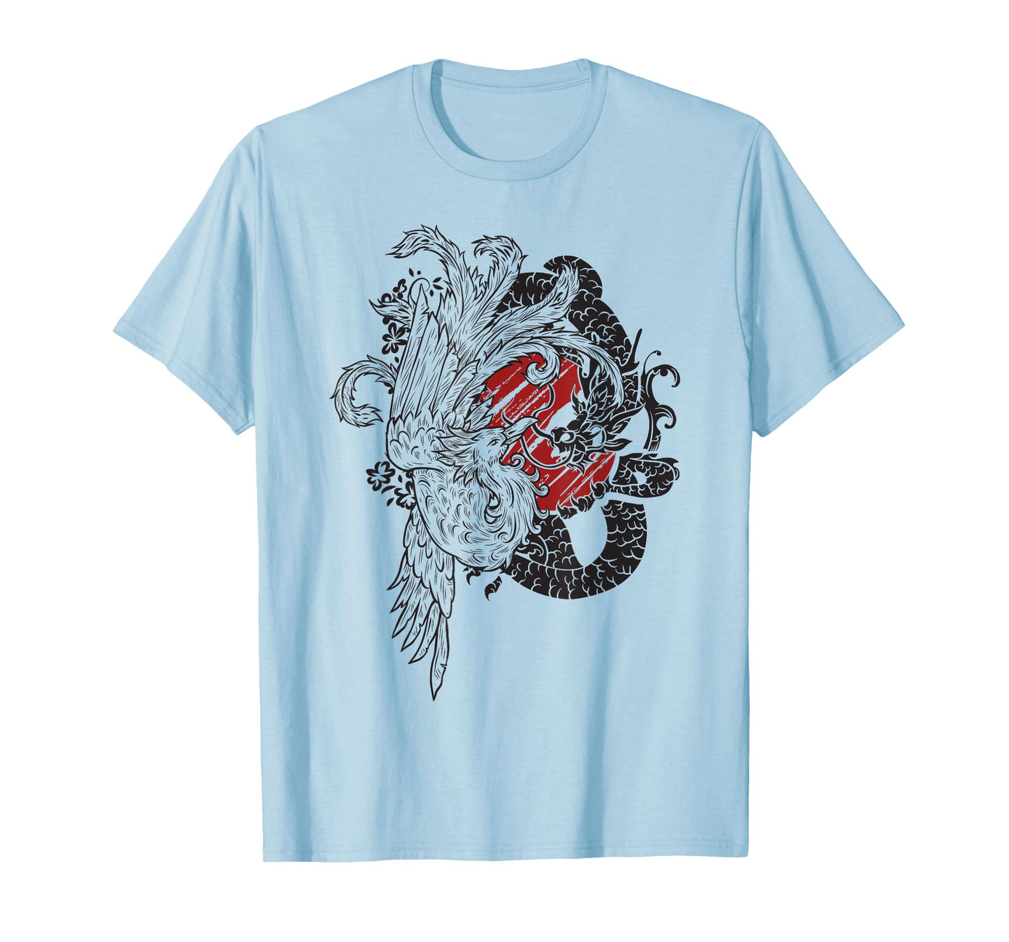 The Dragon And Bird Phoenix Ying Yang Chinese Fenghuang Art T-Shirt