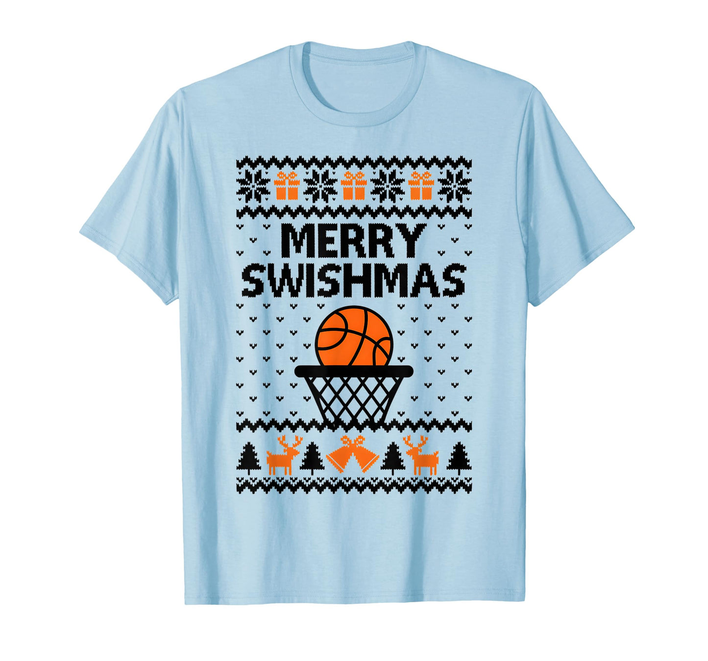 Merry Swishmas X-Mas Basketball Ugly Christmas Sweater Style T-Shirt