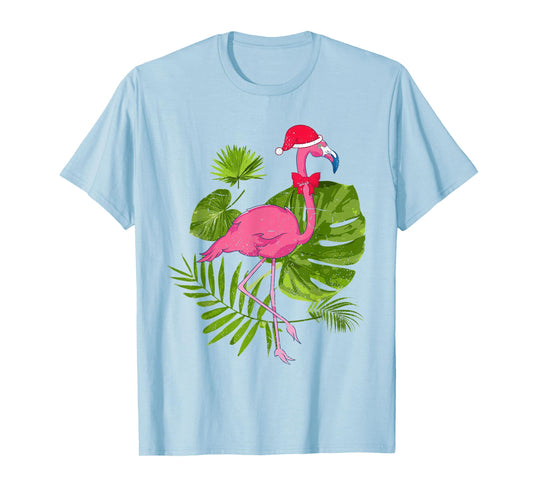 Tropical Santa Hat Flamingo Hawaii Summer Christmas In July Men Women Kids T-Shirt