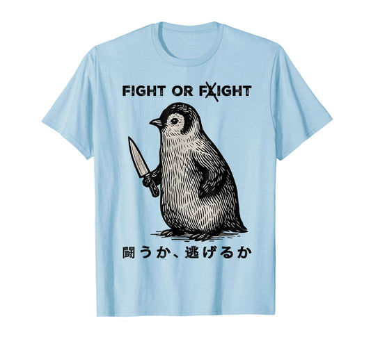Funny Penguin Fight Or Flight Meme Penguin With Knife T-Shirt