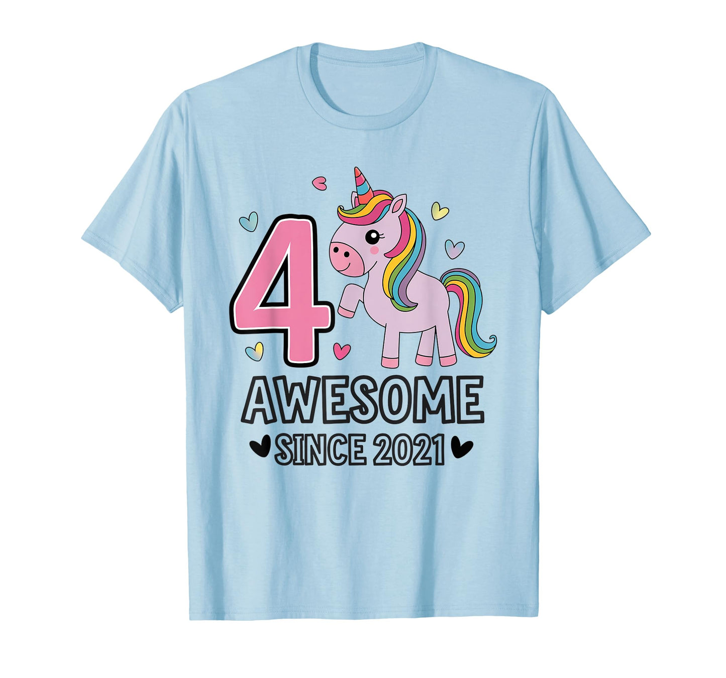 Unicorn 2025 Birthday Gifts for Girls DRNV 4 Year Old Awesome Since 2021 Unicorn T-Shirt Grey Small Classic Fit Short Sleeve T-Shirt