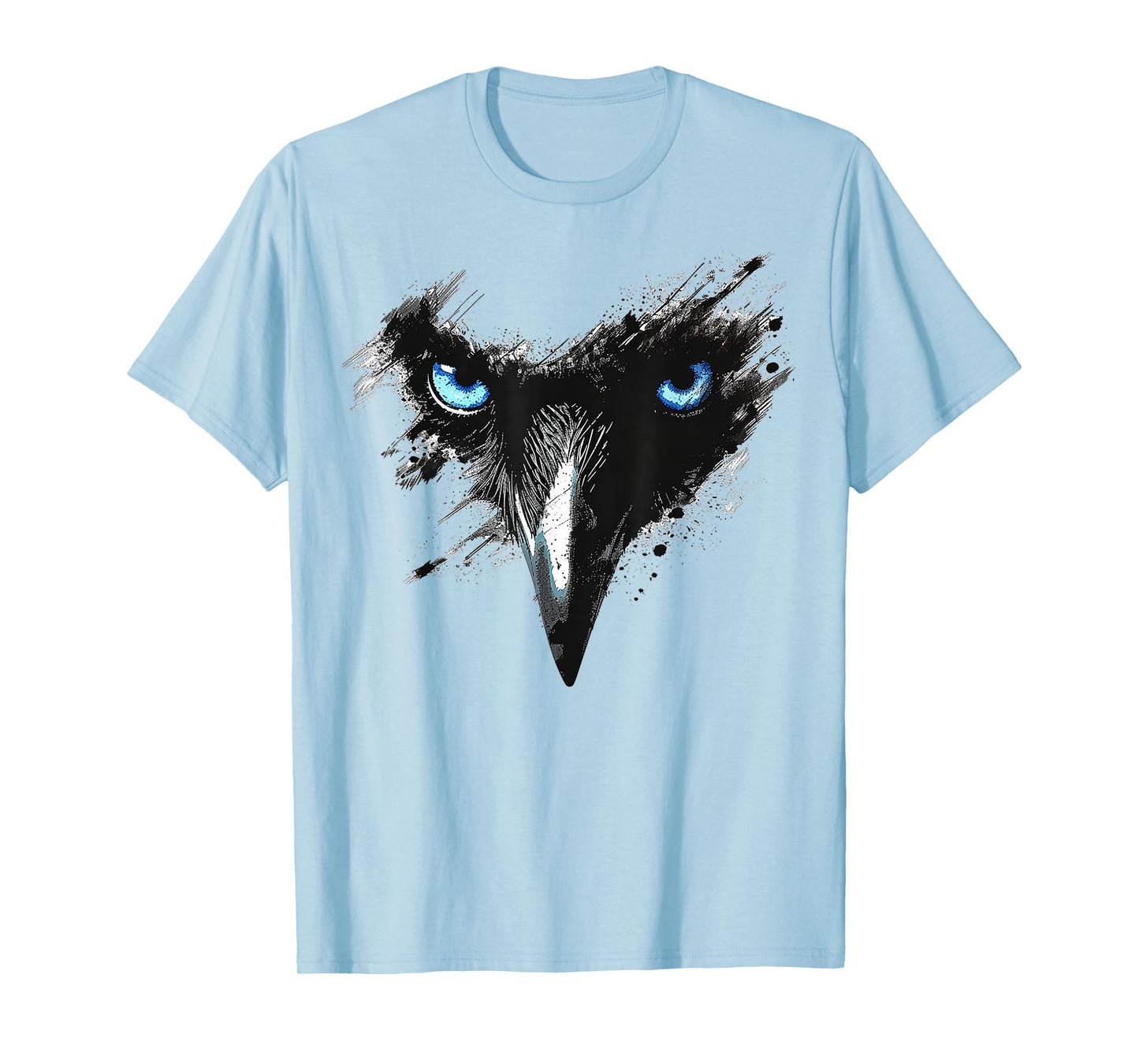 Raven Drawing Blue Eyes Painting Animal Art Motif Bird Crow T-Shirt