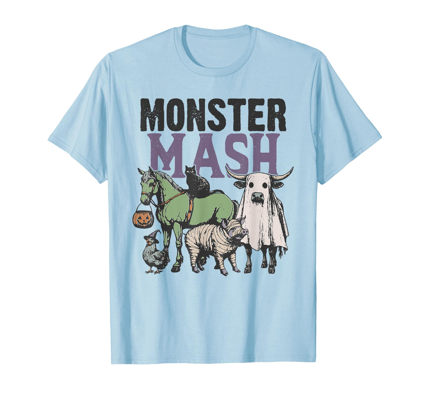 Monster Mash Country Halloween Farm Animal Horse Ghost Cow T-Shirt