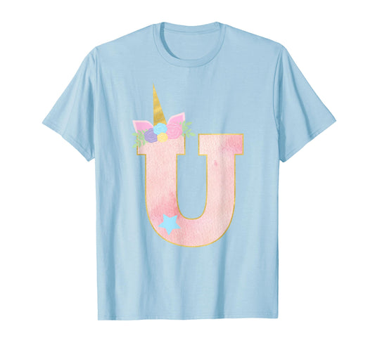 Initial Letter U Unicorn Monogram for Girls Unicorn Birthday T-Shirt