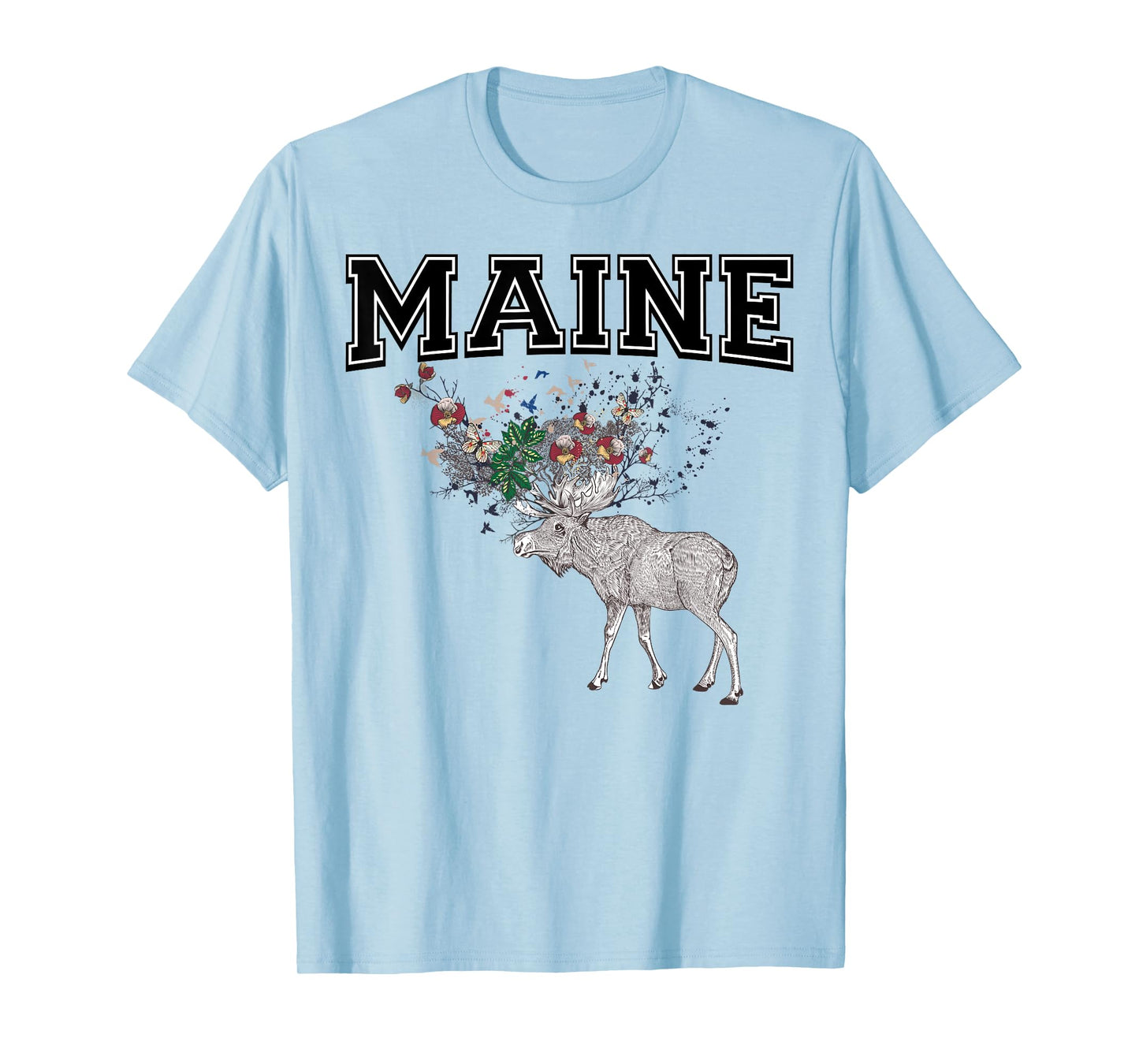 Maine Shirts Sweatshirts Hoodies Designs Co. Unisex-Adults Maine Moose Animal T-Shirt Gift for Men Women and Kids T-Shirt Blue Small Classic Fit Crew Neck Short Sleeve