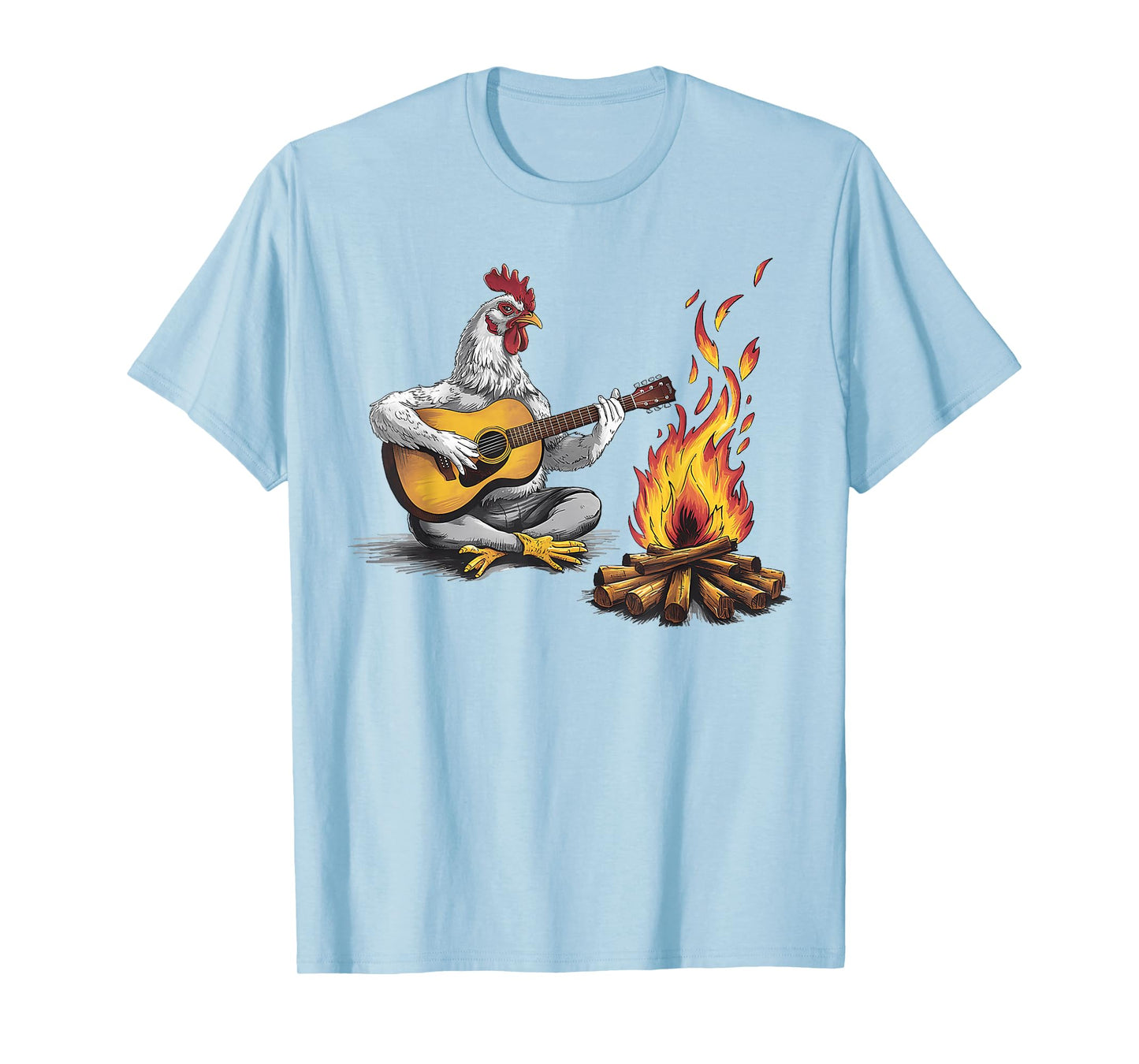 Funny graphic design Chicken Playing Guitar with Campfire T-Shirt