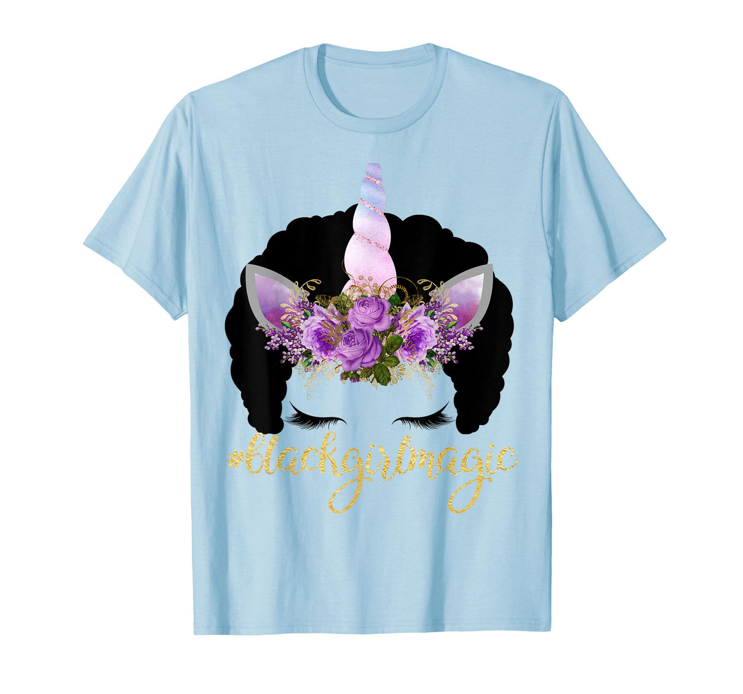 Purple Unicorn Afro Kids Gift Black Girl Magic Birthday Gift T-Shirt