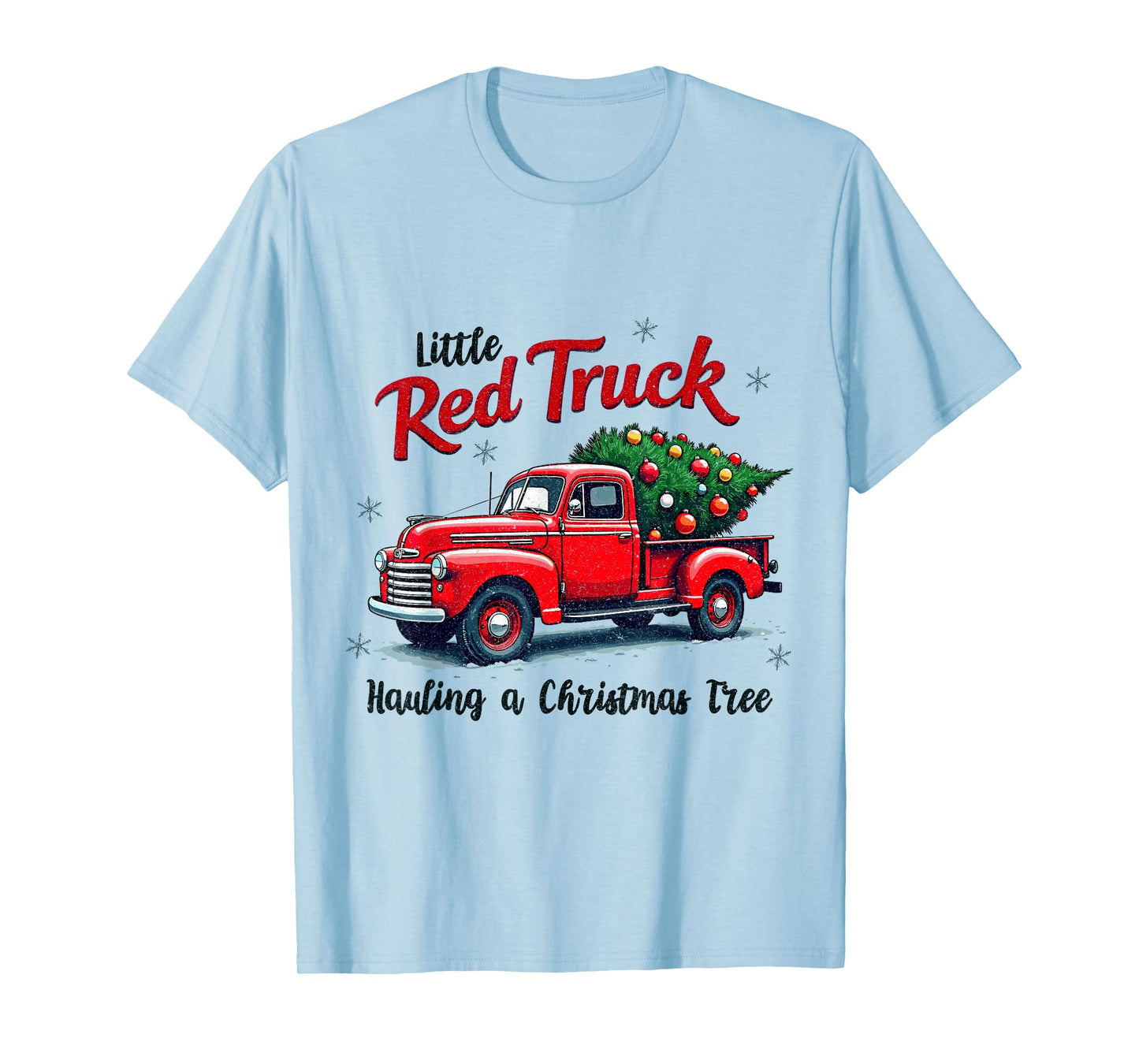 Little Red Truck Hauling a Christmas Tree Family Matching T-Shirt