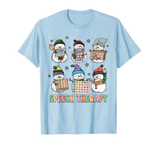 Cute Speech Therapy Christmas Snowman SLP Speech Pathologist T-Shirt