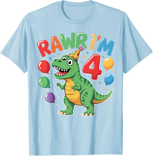 Rawr Im 4 Years Old Boys Cute 4th Birthday T Rex Dinosaur T-Shirt
