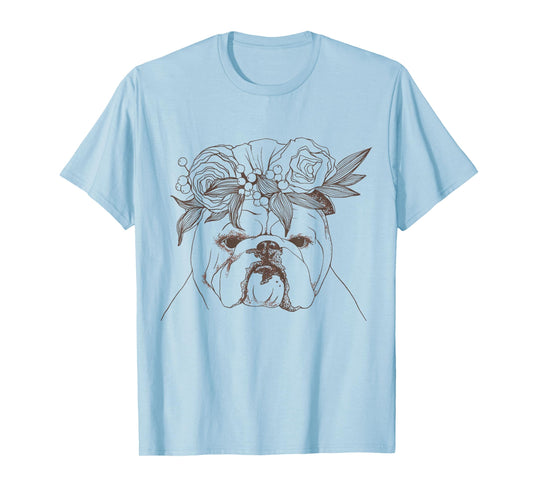 Flower Bouquet English British Bulldog T-Shirt for Men Women Girls Kids