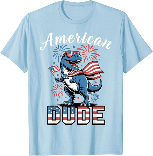 Toddler American Dude 4th July Dinosaur Funny Boy Patriotic T-Shirt