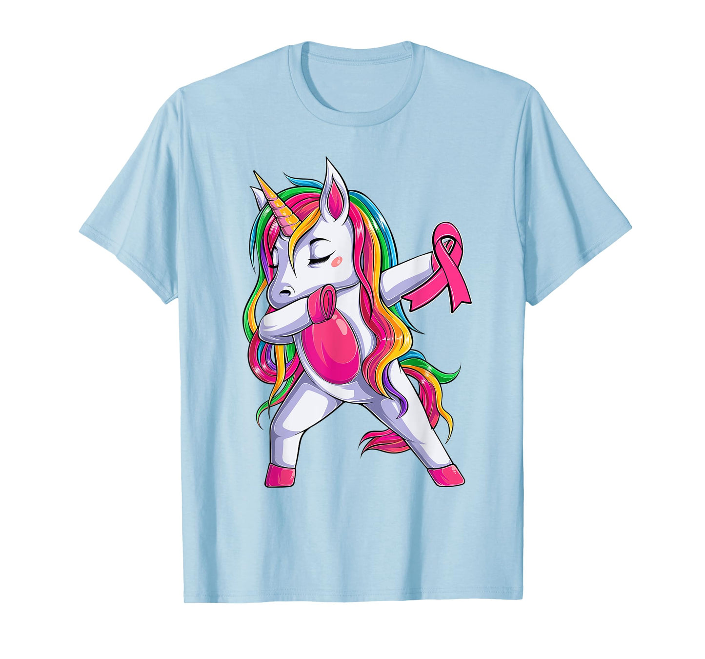 Dabbing Unicorn Pink Ribbon Breast Cancer Awareness Support T-Shirt