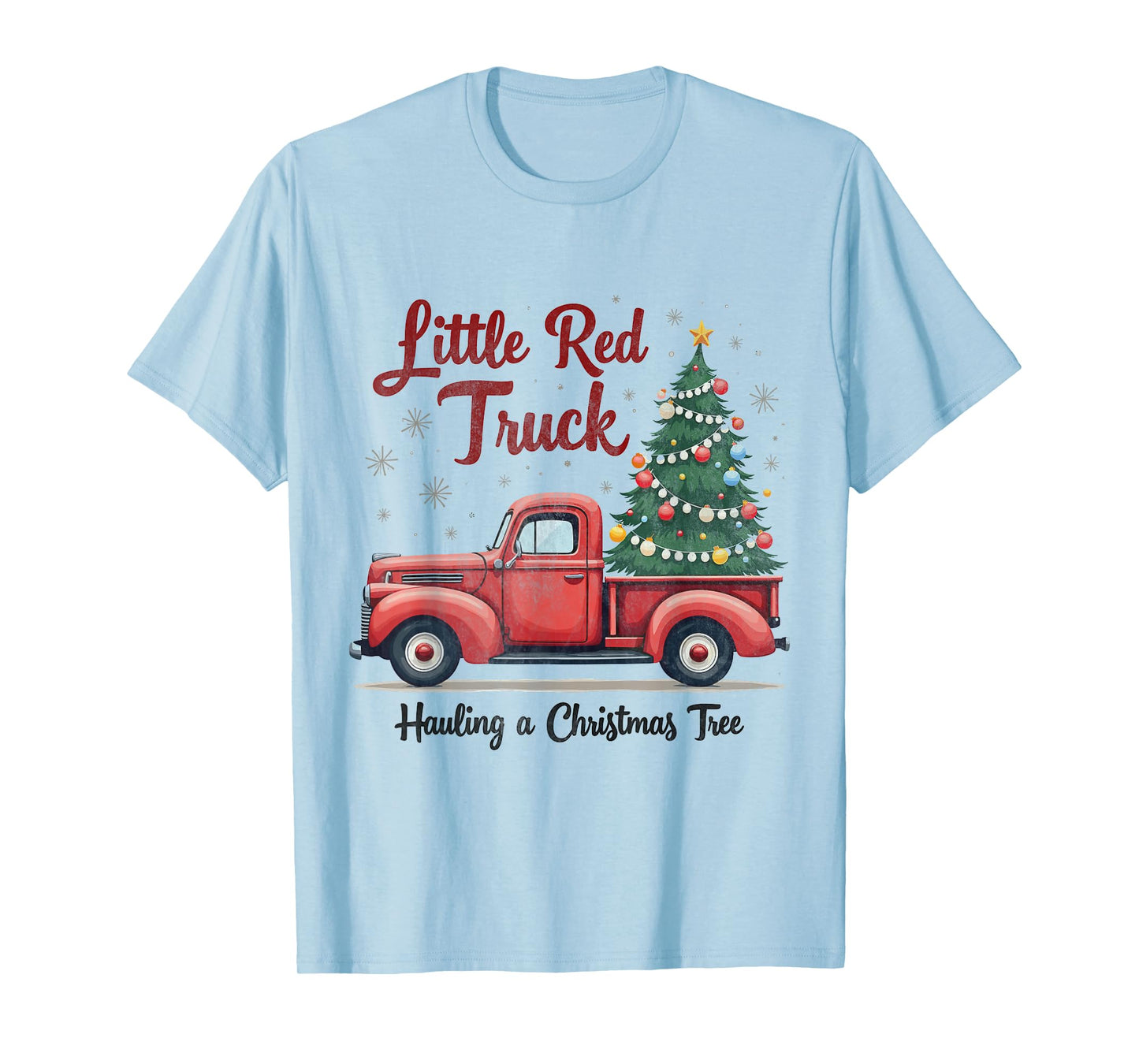 Little Red Truck Hauling a Christmas Tree Family Matching T-Shirt