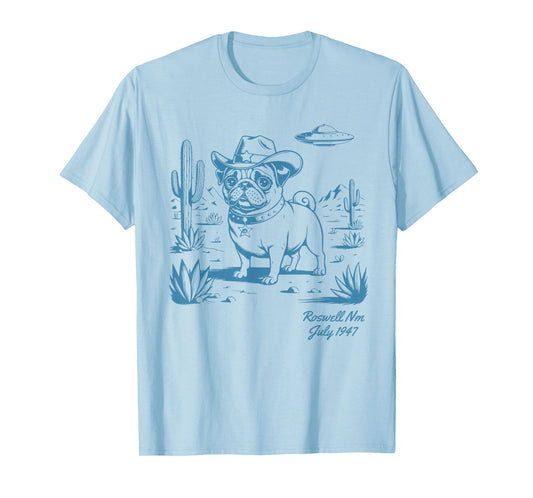 Pug Dog Cowboy Cowgirl UFO Vintage Western Country Dog Mom T-Shirt