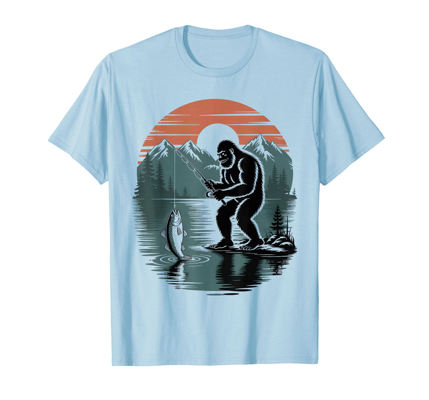Funny Bigfoot Fishing Sasquatch Fisherman Outdoor Men Boys T-Shirt