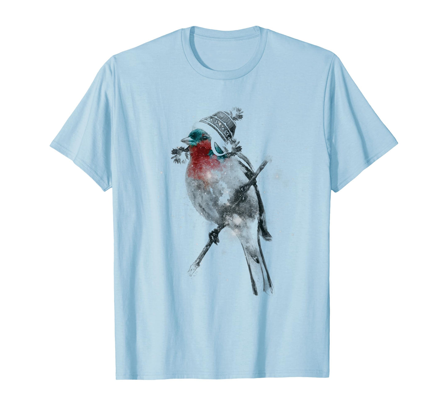 Cute Lovely Sparrow Bird Wearing Beanie Winter Hat T-Shirt