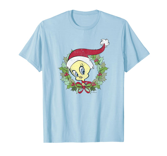 Looney Tunes Tweety Bird Christmas Wreath Santa Hat T-Shirt