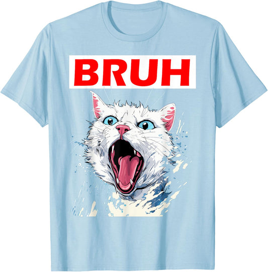 Funny Meme saying Bruh with Cat Greetings Teens Boys Men T-S T-Shirt