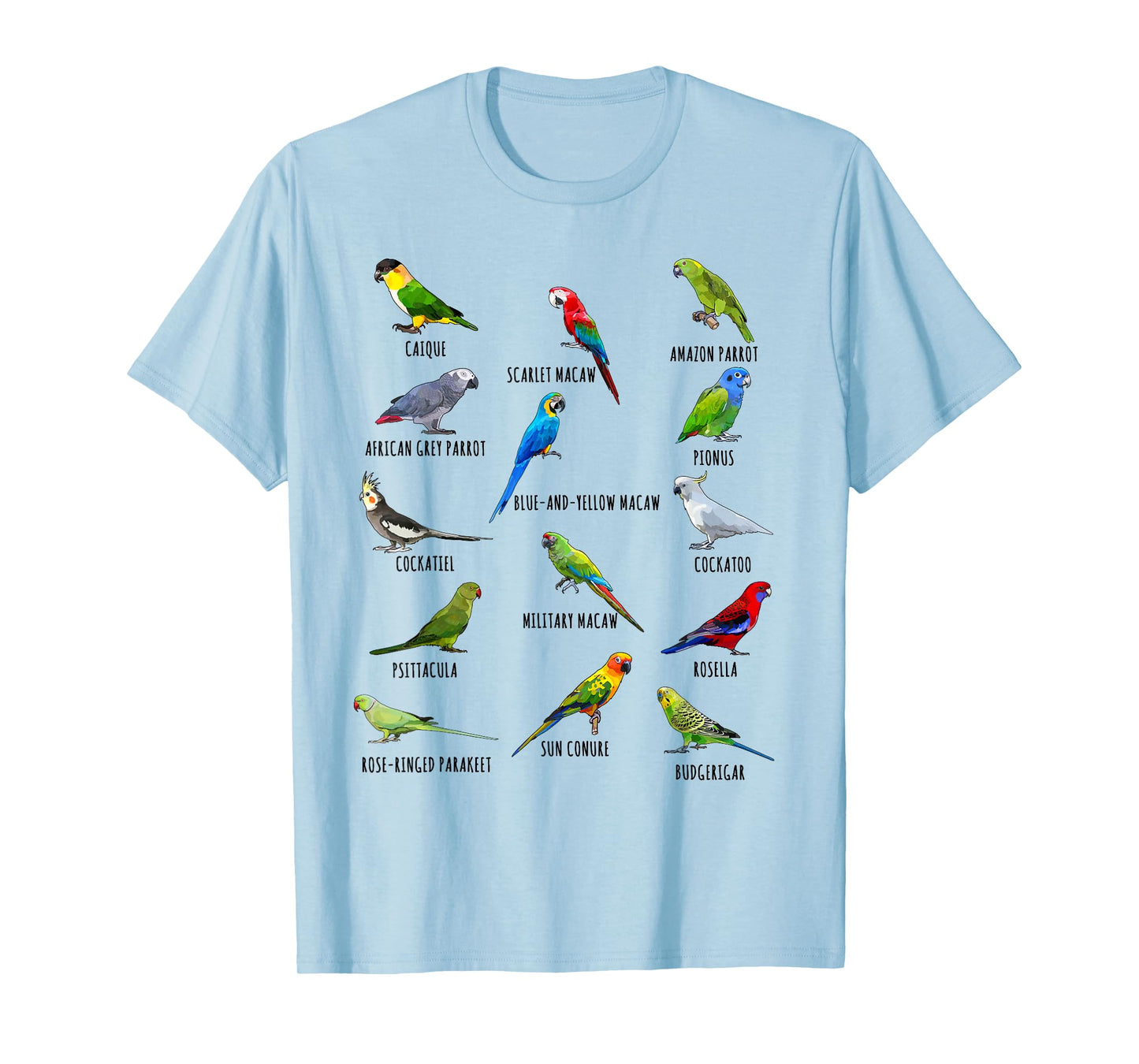 Different Parrot Species Biology Types Bird Identification T-Shirt