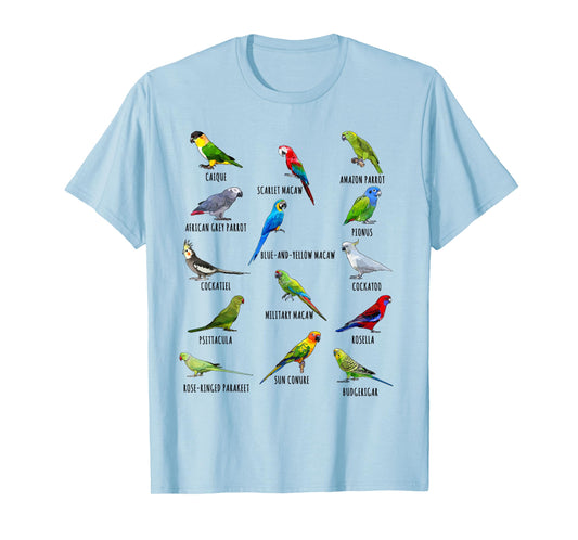 Different Parrot Species Biology Types Bird Identification T-Shirt