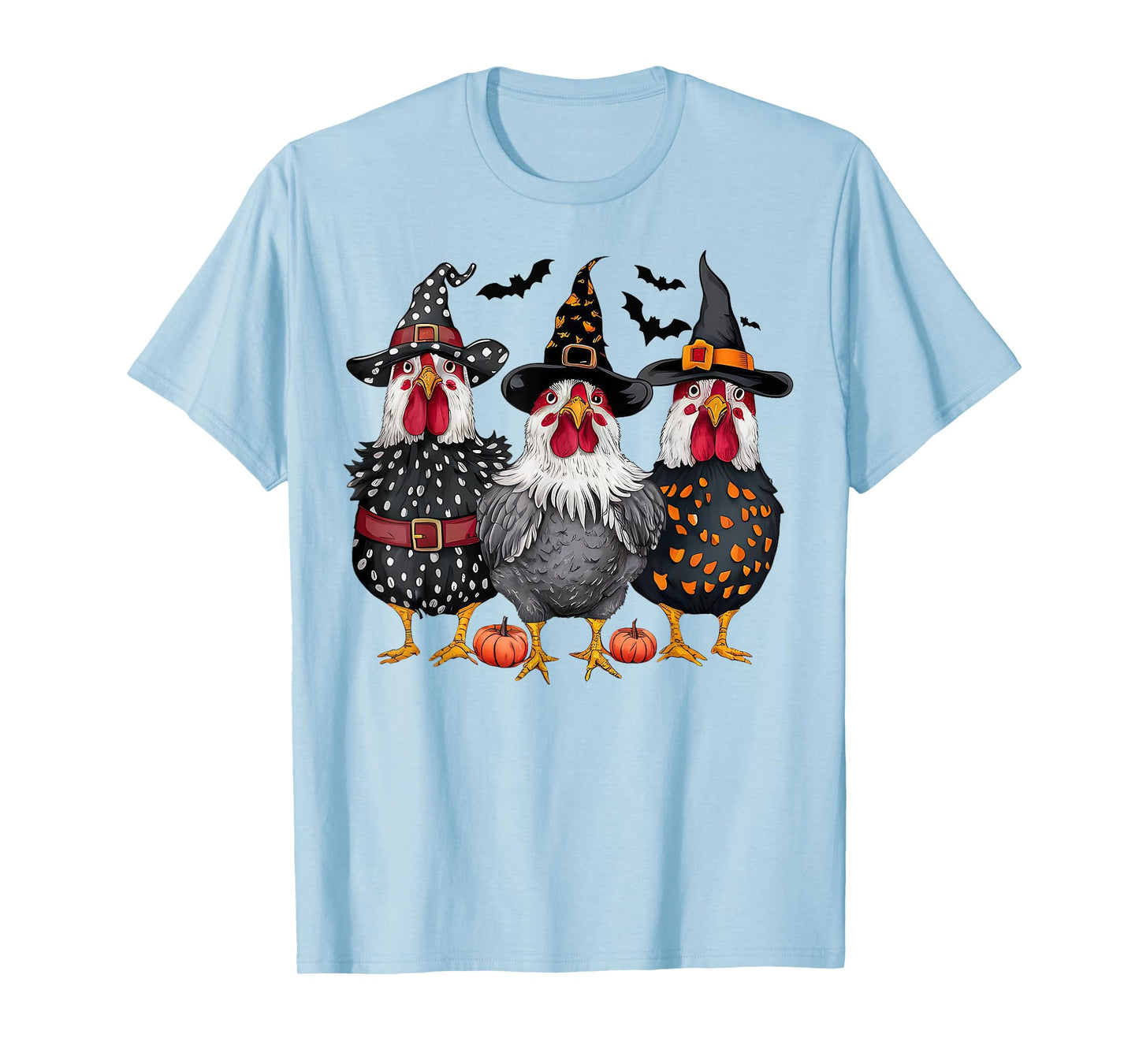 Retro Chicken Witch Hat Pumpkin Funny Halloween Women T-Shirt
