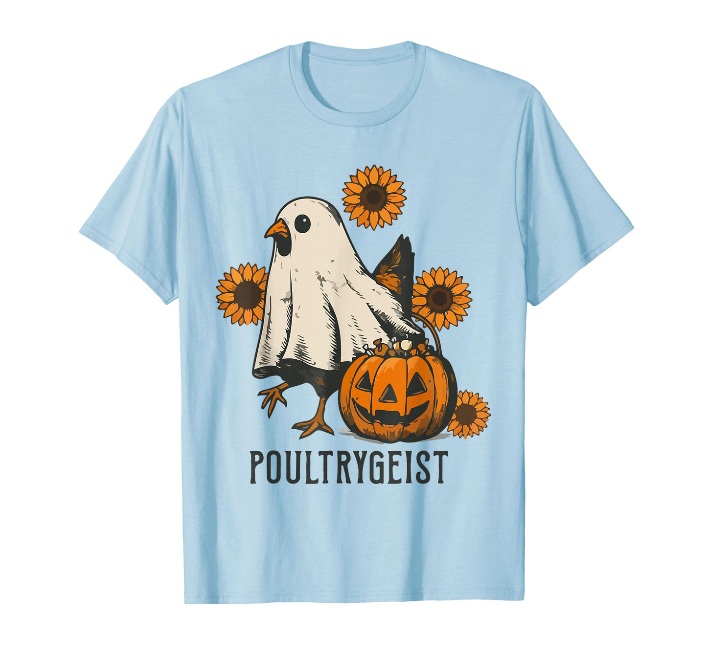 Poultrygeist Sunflower Chicken Ghost Halloween Spooky Season T-Shirt