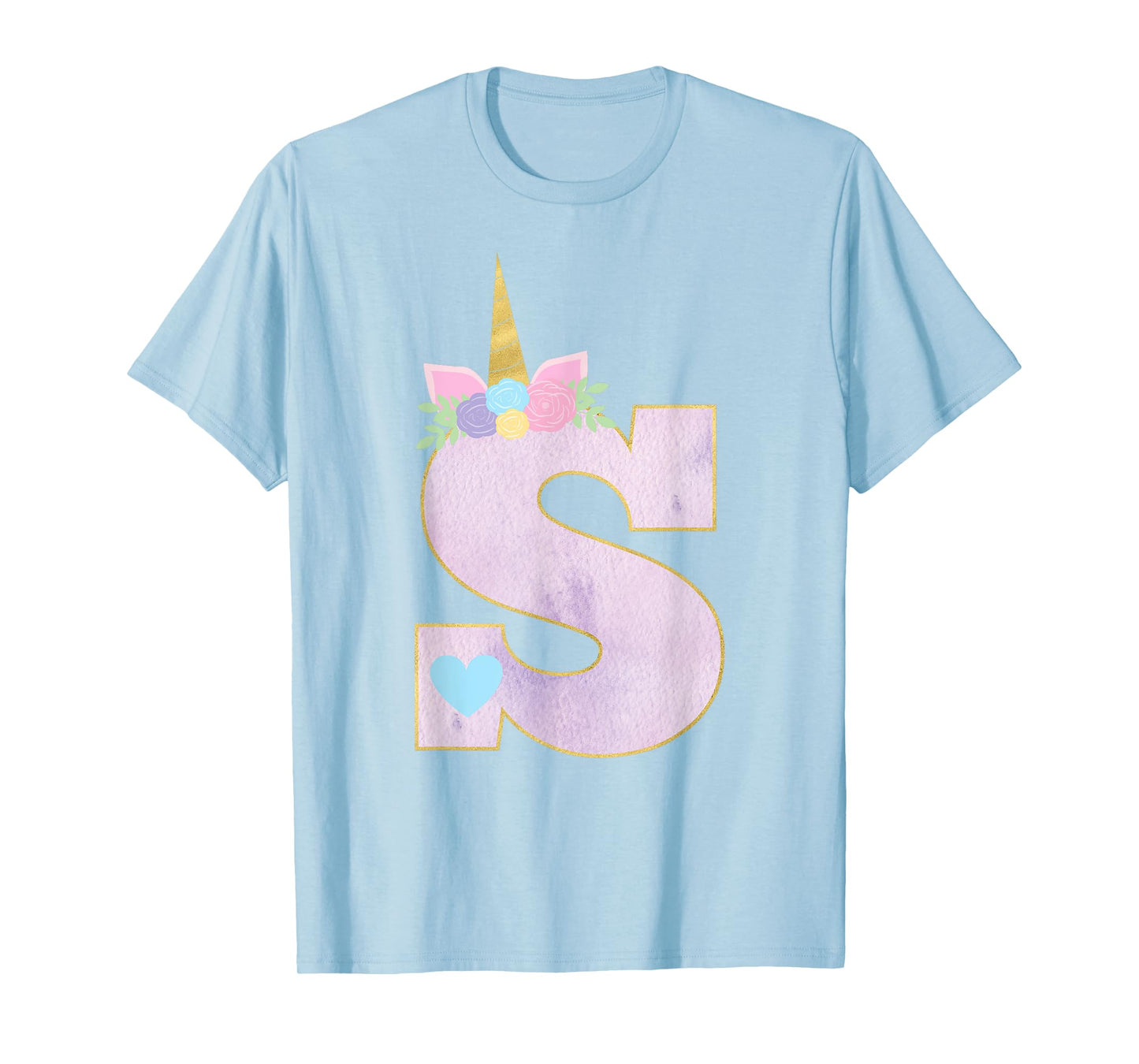 Girls Unicorn with Letter S Initial Monogram for Birthday T-Shirt