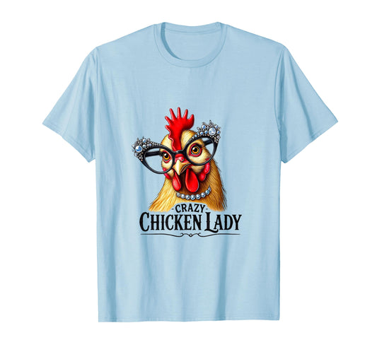 Funny Crazy Chicken Lady Wearing Glasses T-Shirt
