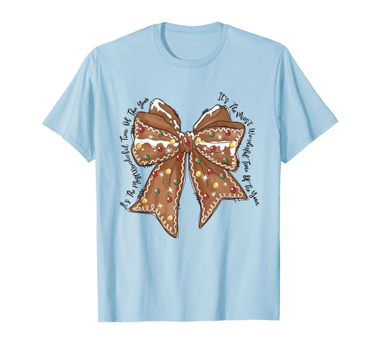Funny Christmas Outfit for Men Women Kids Christmas Gingerbread Coquette Bow Xmas T-Shirt