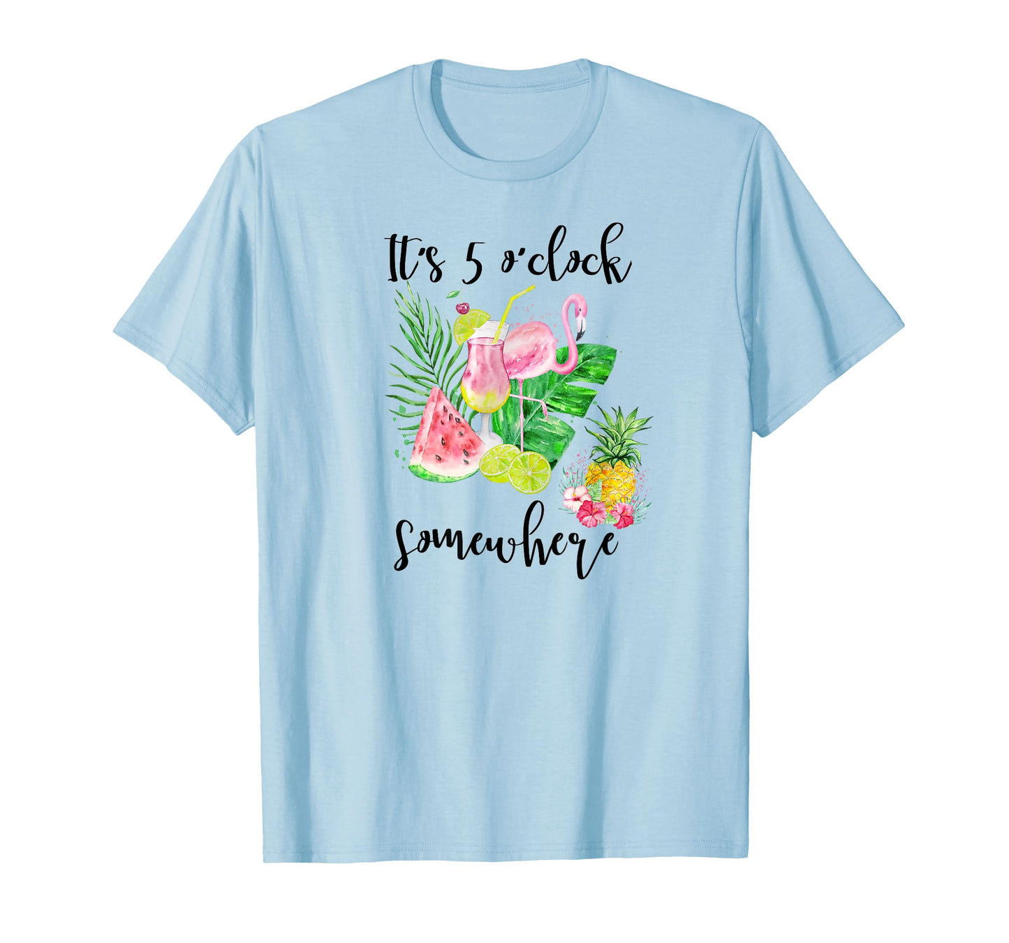 It's 5 Oclock Somewhere Funny Flamingo Drinking a Margarita T-Shirt