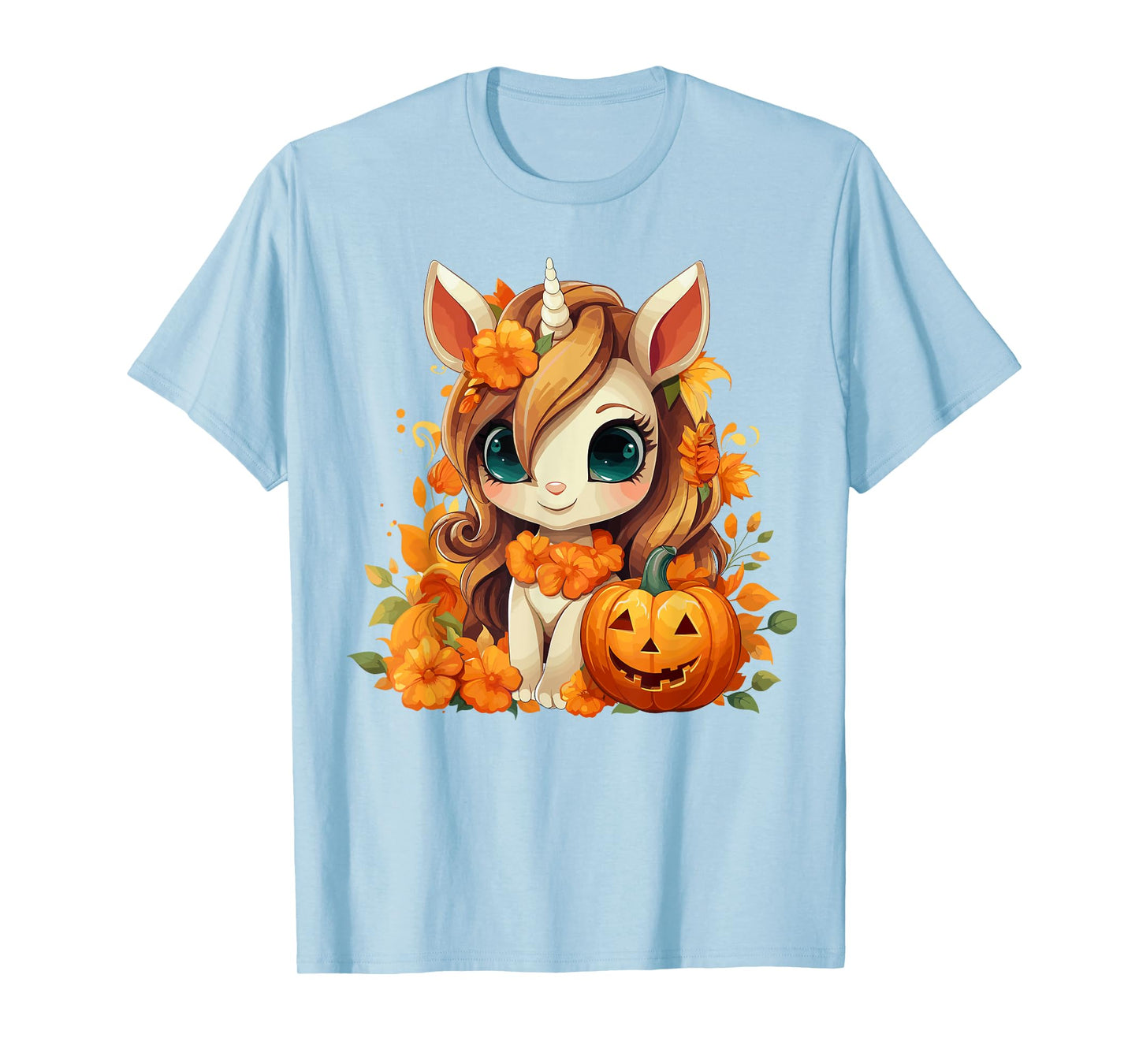 Cute Unicorn Pumpkin Girls Kids Halloween Thanksgiving T-Shirt