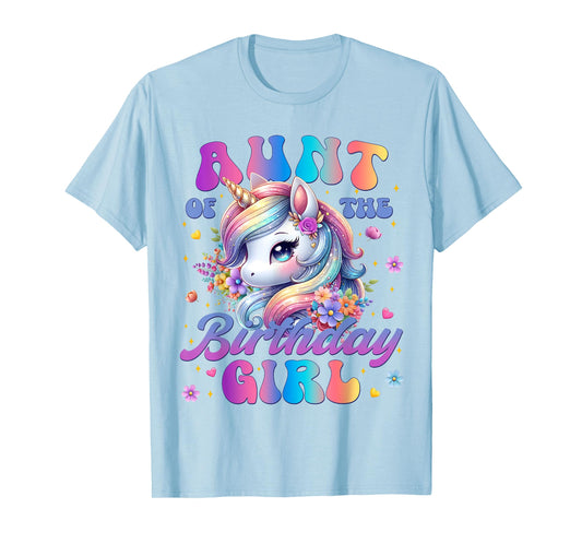 Aunt Of The Birthday Girl Unicorn Flower Family Matching T-Shirt