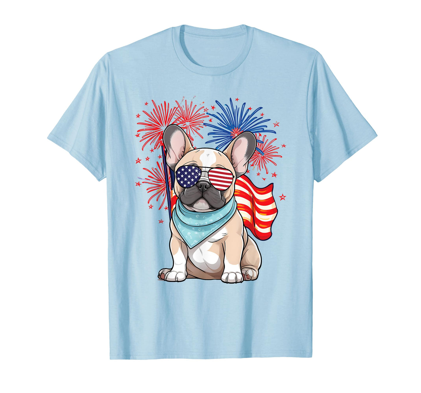 French Bulldog American Flag Frenchie Patriotic 4th of July T-Shirt for Women Kids Men
